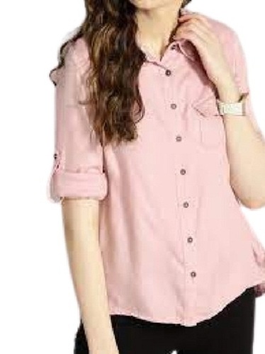 Plain Full Sleeve Breathable Casual Wear Cotton Shirt For Ladies
