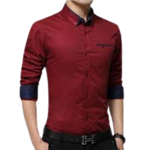 Plain Pattern Full Sleeve Casual Wear Cotton Shirt For Men