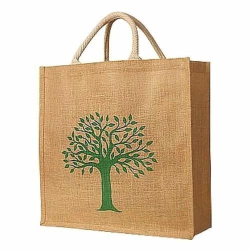 Brown Color 12X10X6 Inches Customizable Printed Light Weight Jute Bag For Shopping 