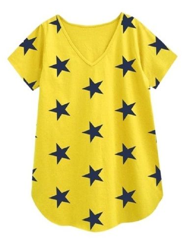 Casual Printed V Neck Short Sleeve Cotton T Shirt For Girls Age Group: 18 - 25