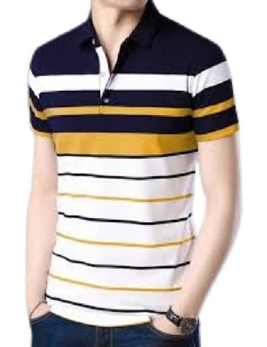 Casual Wear Half Sleeve Striped Cotton Polo T Shirt