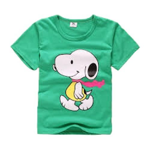 Green Kids Casual Wear Half Sleeves Round Neck Modern Printed Cotton T-Shirt