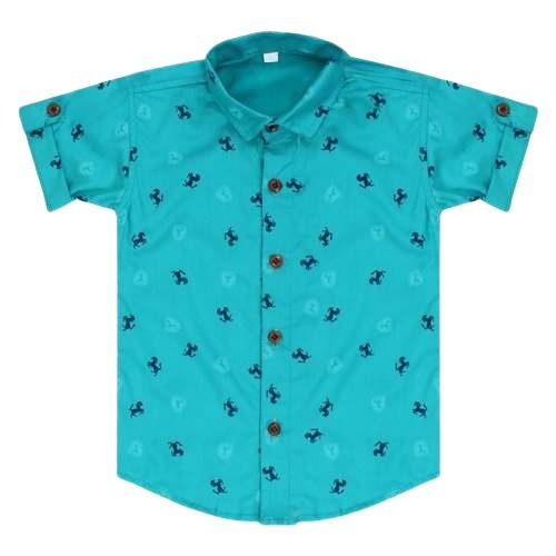 Kids Straight Collar Short Sleeve Printed Cotton Sky Blue Formal Shirt For Boys Age Group: 2 - 4