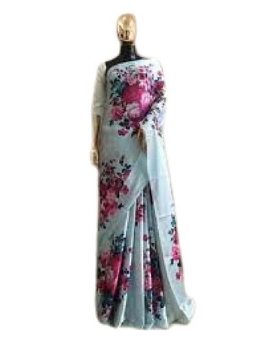 Sky Blue Ladies Casual Wear Floral Printed Designer Saree