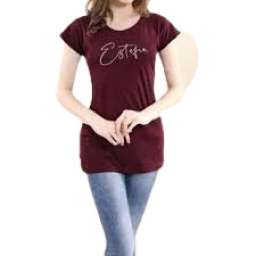 Ladies Casual Wear Half Sleeve Round Neck Printed Cotton T Shirt