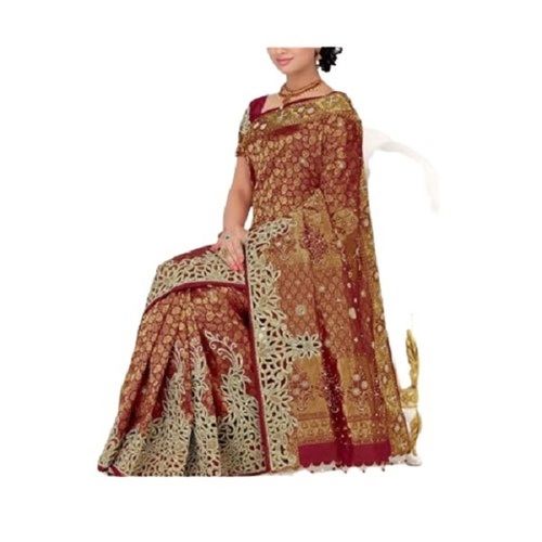 Red Ladies Festive Wear Embroidered Silk Sarees