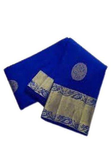 Ladies Party Wear Blue With Golden Printed Pure Silk Sarees