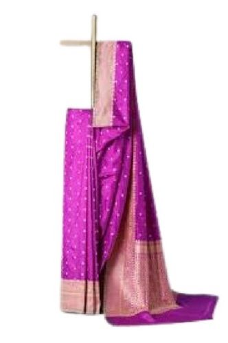 Magenta With Gold Ladies Traditional Wear Comfortable Soft Printed Cotton Silk Banarasi Saree