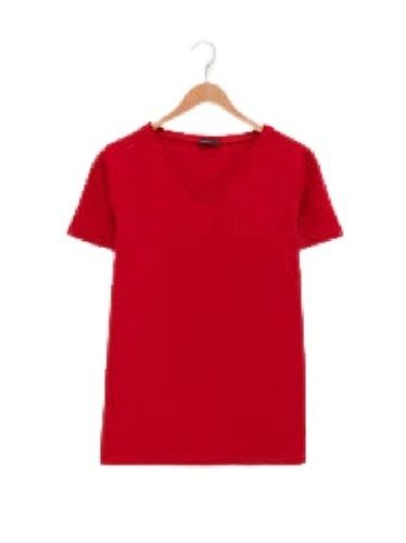 Ladies V Neck Short Sleeve Casual Wear Plain Red Cotton T Shirts