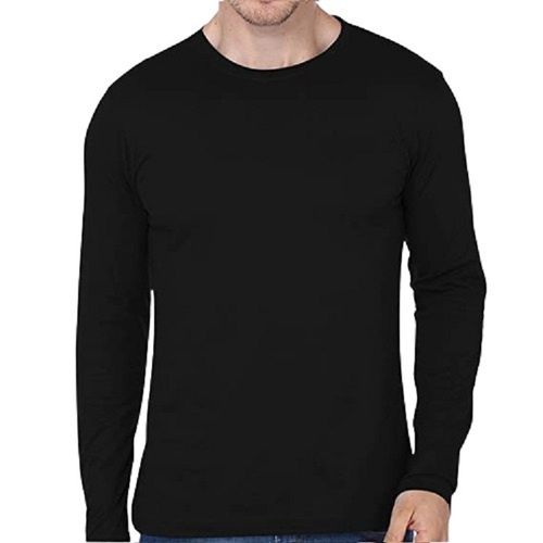 Long Sleeve Round Neck Plain Black Cotton T Shirt For Men Gender: Male