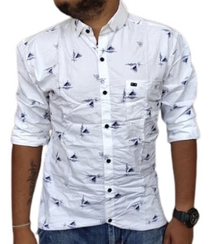 Men Durable Printed Fancy Full Sleeve Washable Casual Wear Cotton Shirt Collar Style: Straight