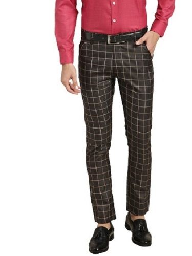 Mens Grey Polycotton Checked Casual Pant