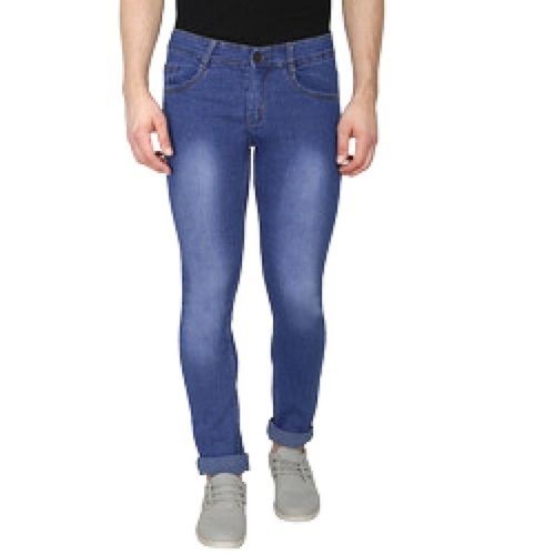 Blue Mens Plain Dyed Pattern Slim Fit Casual Wear Denim Jeans 