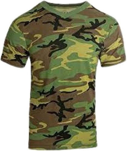 Mens Printed V Neck Short Sleeves Green Cotton Camouflage T Shirt Age Group: 18 To 30