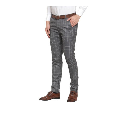 Sojanya Since 1958 Mens Cotton Blend Grey Woven Design Casual Trousers