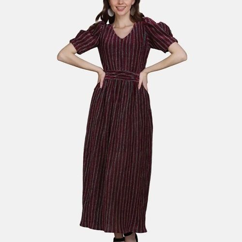 Multi Color Strip Pattern One Piece Cotton Dress For Ladies 