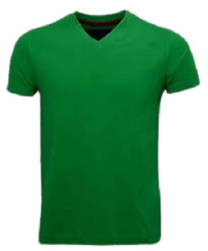 Plain Short Sleeve V Neck Casual Wear Green Cotton T Shirt For Mens