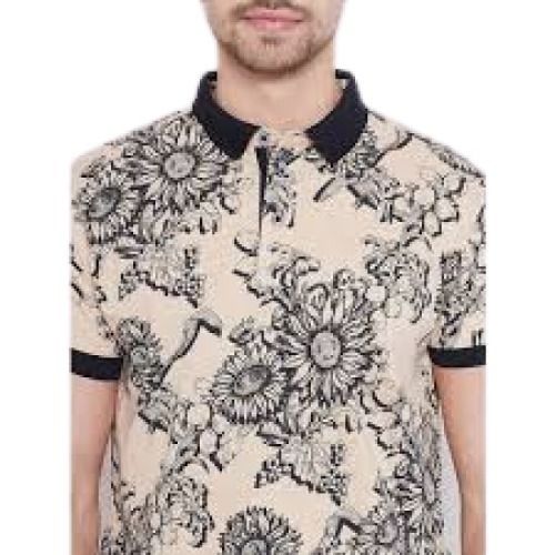 Polo Neck Short Sleeve Printed Casual Wear Cotton T Shirt For Men Gender: Male