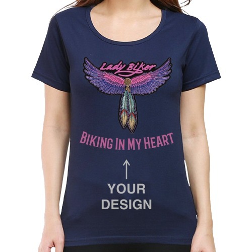 Navy Blue Printed Trendy Stylish Short Sleeve Cotton Round Neck T-Shirt For Women
