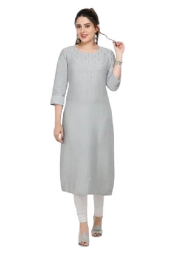 Round Neck And 3/4Th Sleeves Casual Wear Plain Designer Cotton Kurtis For Ladies Bust Size: 38 Inch (In)