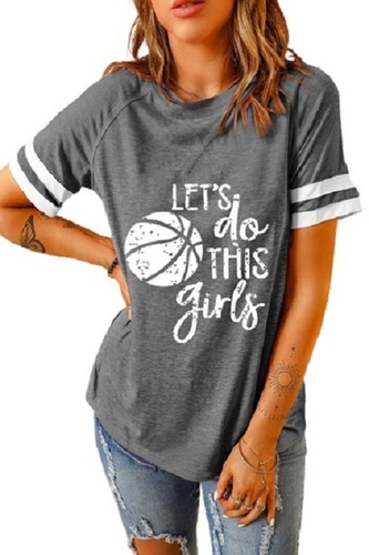 Grey Round Neck Short Sleeve Stylish Fancy Trendy Printed T-Shirt For Women