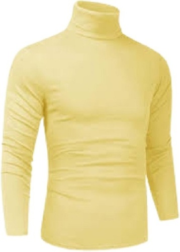 Yellow Turtleneck Fancy Plain Long Sleeve Casual Wear Polyester T-Shirts