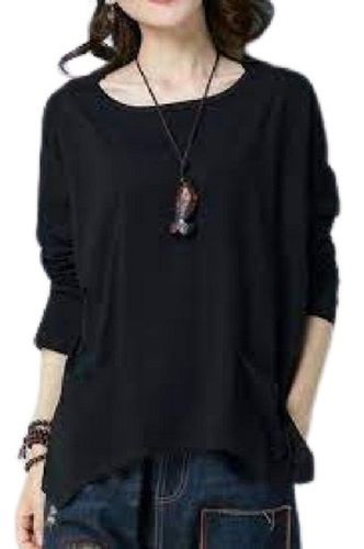 Black Women Plain Design Long Sleeve Comfortable Pure Cotton Material Fancy Top