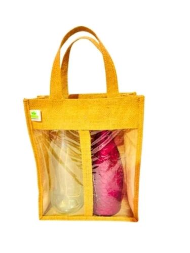 Yellow 13 X 8 X 4 Inches Zipper Top Light Weight Eco-Friendly Biodegradable Bottle Jute Bag