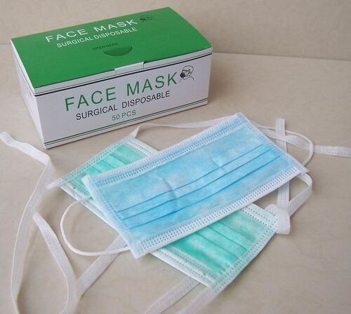 White Blue Non Woven 3 Ply Surgical Disposable Face Mask, 50 Piece In A Box