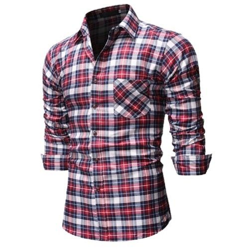 Breathable Stylish Pure Cotton Fabric Full Sleeves Check Printed Shirt Collar Style: Straight