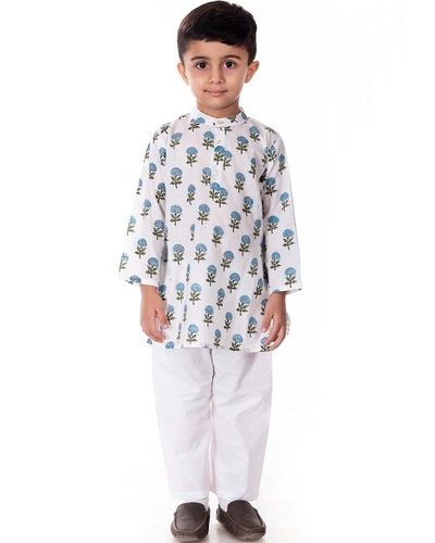 Casual Wear Round Neck Long Sleeve Printed Silk Polyester Kurta Pajama