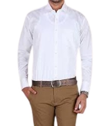 Formal Wear Full Sleeve Plain Pattern Straight Collar Style Cotton Shirt For Men - M S L XL XS Sizes White Color Breathable Quick Dry Soft Finish