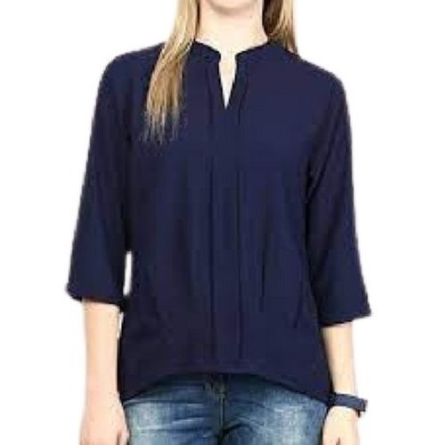 Navy Blue Girls Polyester Casual Wear Fancy Designer Top