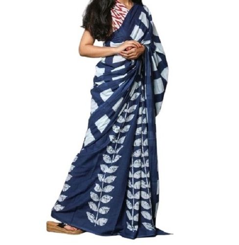 Dark Blue Ladies Printed Casual Wear Designer Cotton Saree