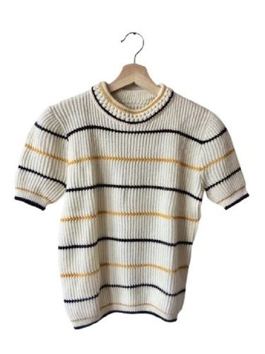 Ladies Striped Short Sleeve O Neck Knitted White T Shirt Age Group: 18 - 25