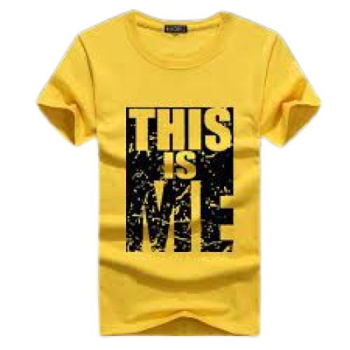 Mens Round Neck Half Sleeve Printed Yellow With Black Cotton T Shirt Gender: Male