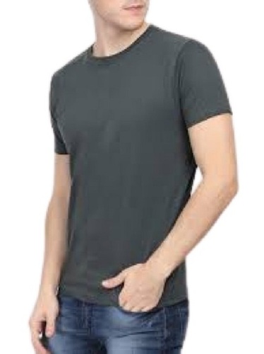 Grey Round Neck Half Sleeve Plain Cotton T Shirts