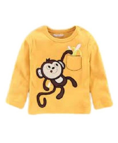 Yellow With Brown Stylish Comfortable Printed Round Neck Long Sleeve Cotton T-Shirt For Baby Boy