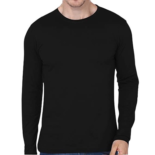 Stylish Look Round Neck Full Sleeve Plain Black Cotton T Shirts