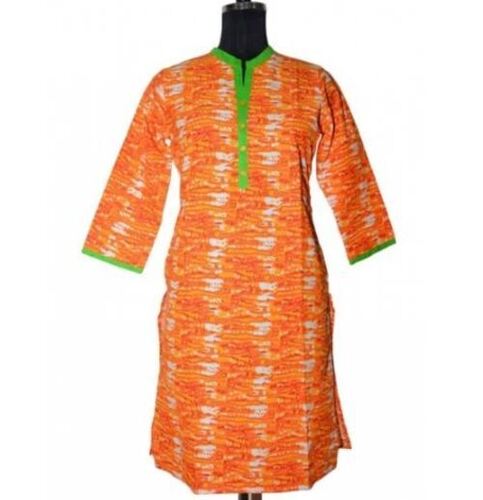 Women 3/4Th Sleeves V Neck Casual And Summer Wear Soft Cotton Printed Kurti  Bust Size: 18 Inch (In)