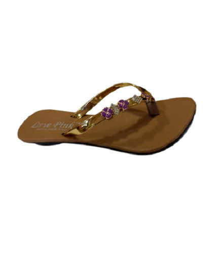 Brown Comfortable Flat Heel Fancy Synthetic Leather Slipper For Ladies