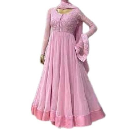 Pink Embroidered Full Sleeve Georgette Party Wear Anarkali Salwars Suit For Women