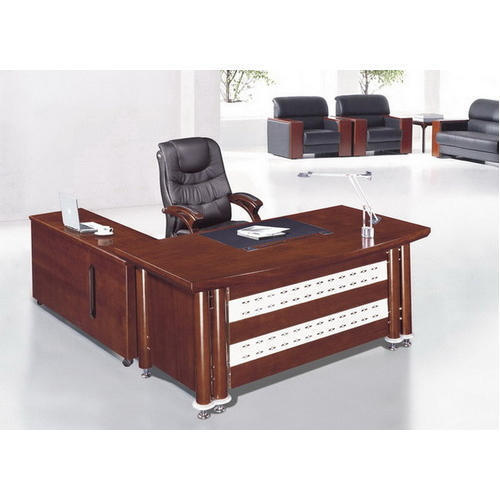 Exclusive Office Polished Brown Wooden Table With Storage Drawers