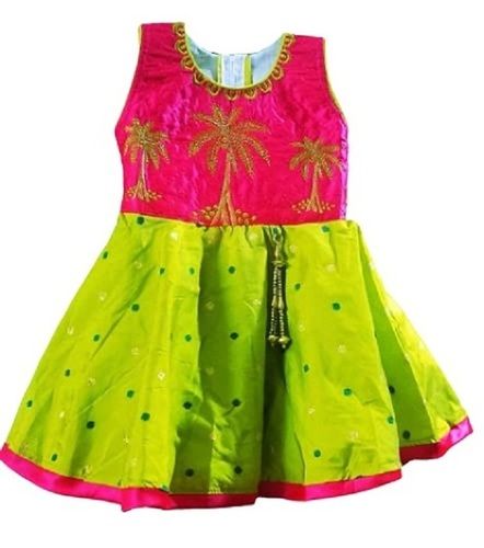 Pista Green and Violet Combo Babygirls Silk Frock  Stanwells Kids
