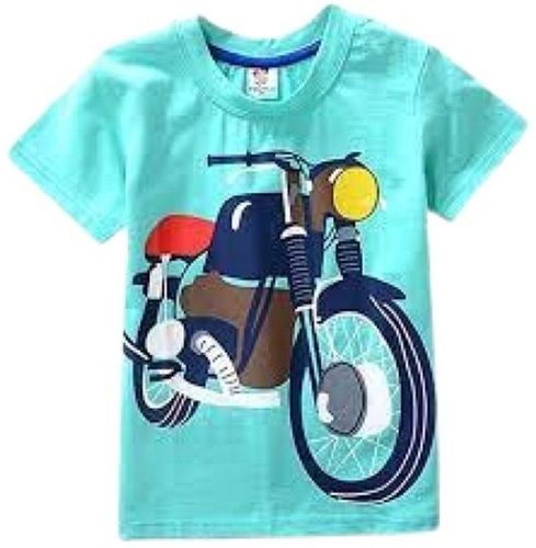 Kids Printed Short Sleeve Sky Blue Green Cotton T Shirt