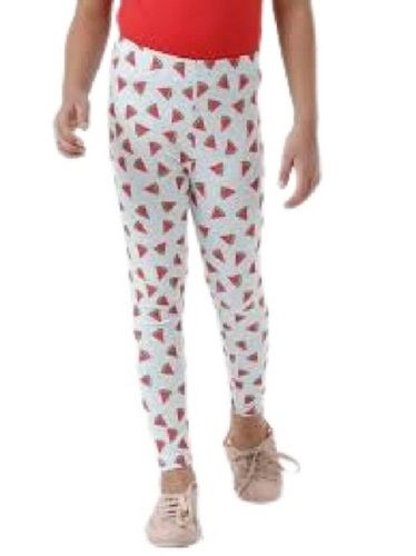 No Fade Kids White With Red Printed Casual Wear Legging