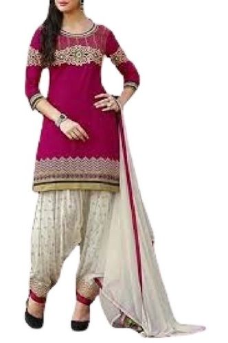 Ladies Embroidered 3-4Th Sleeve Pink With White Polyester Salwar Decoration Material: Stones