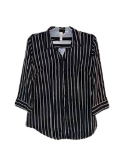 Ladies Full Sleeve Casual Striped Cotton Shirt - XS, S, M, L, XL | Black and White, Breathable, Quick Dry, Straight Collar Design