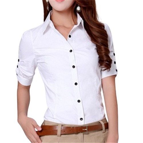 Ladies Plain White Breathable Short Sleeve Cotton Shirt Age Group: 18 Above