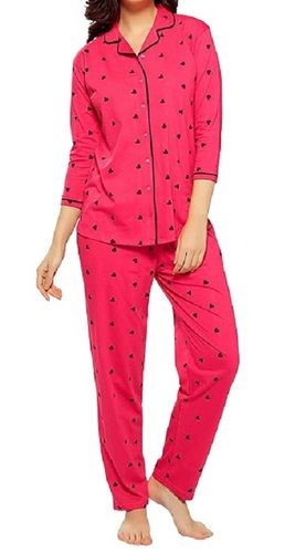 Pink Ladies Printed 3-4Th Sleeve Cotton Night Suit